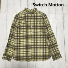 Switch Motion 長袖チェックシャツ　イエロー系　丸襟　ちび襟