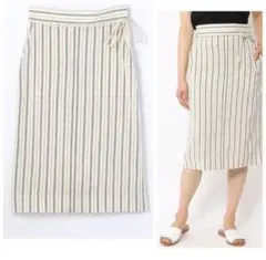 ☆MACPHEE ストライプリネンハイウエストIラインスカート 36