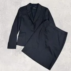 グリーンレーベル セットアップ 38 M 紺 ストライプ ストレッチ 手洗い可