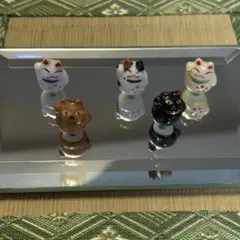 招き猫 置物 5体セット 陶器製 瀬戸物