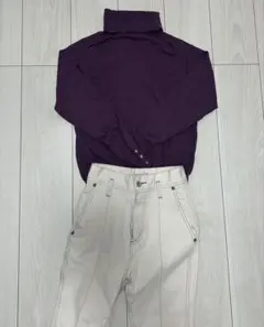 プロポーションボディドレッシング　パープルタートルネックニット