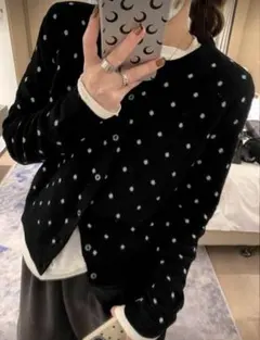 SHEIN ドット柄 黒 カーディガン
