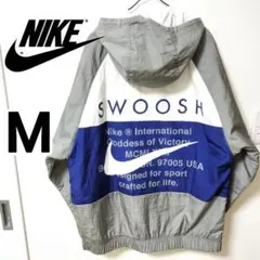 ナイキ 灰青バックプリント デカロゴ フード付きマウンテンパーカー 男性M 人気