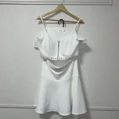 【Lサイズ】Tika ホワイトミニドレス バストジップ セットアップ風訳あり格安