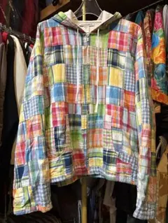 1990's パッチワーク ジップパーカー マドラスチェック インド綿 2XL