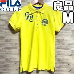 良品 フィラゴルフ レディース ポロシャツ Mサイズ 半袖 イエロー ロゴ 刺繍