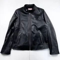 極美品 DIESEL ディーゼル シングルライダース レザージャケット Dロゴ