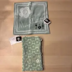 MARY QUANT ミントグリーン タオルハンカチとファスナー付きタオル