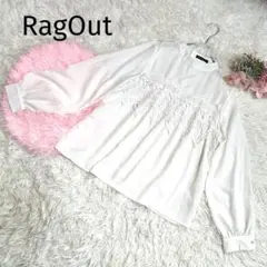 ラグアウト 長袖ブラウス【L】レース切替 パールボタン きれいめ バンドカラー