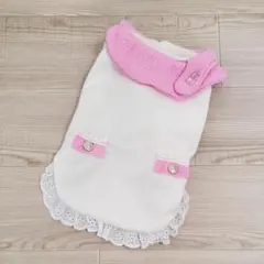 Mサイズ◆【新品未使用】残り1枚 犬服 裾レース ワンピース 裏起毛 ふわもこ