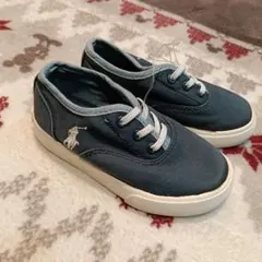 ネイビー キャンバス スニーカー ロゴ付き