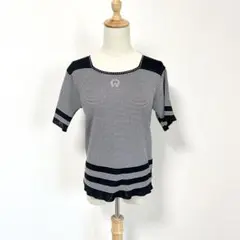 ✨美品✨半袖ニットプルオーバー【Ｆ】ボーダー　ラインストーン　黒✖️白