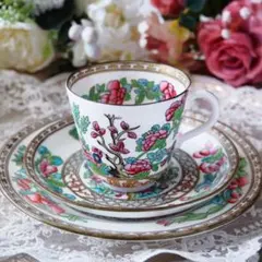 アンティーク　リンドナー・金彩コバルト薔薇図紋 キャビネットトリオ コウルドン1920年代製 ピンクの金彩トリオ | Bunny Ears Antiques