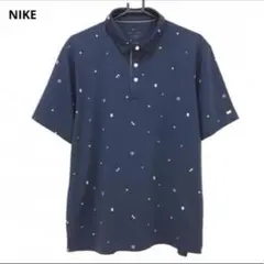 ナイキ ポロシャツ ネイビー スクエア総柄 DRY-FIT ゴルフ NIKE