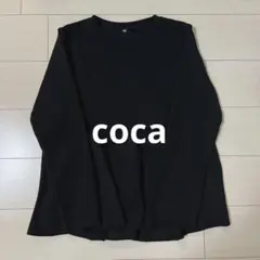美品★ coca エンボス加工 長袖裾フレアトップス 黒 L