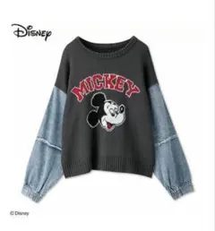 Avail Disney 袖デニム切替　ニットプルオーバーMサイズ（ミッキー）