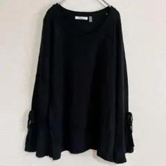 【袖口オシャレ】 ブラック ニットセーター 【M】 トップス レディース 長袖