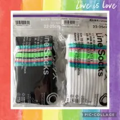 【ラインソックス】⭐️春の色⭐️ファミマ限定⭐️白&黒⭐️2個セット⭐️人気⭐️22-25⭐️