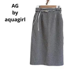 【美品】アクアガール ウーリーカルゼタイトスカート ギンガムチェック ミモレ丈M