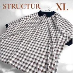 【STRUCTURE 】大きめサイズ！ヴィンテージチェック柄 ポロシャツ XLのサムネイル