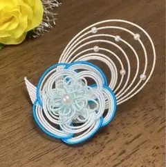 水引　コサージュ　ブローチ　花　青　水色　ブルー　七五三　卒業式　入学式