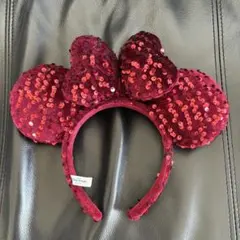 ディズニーカチューシャ ワインレッド スパンコール ミニー耳