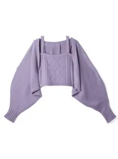 ボリュームスリーブカーディガンXケーブル編みキャミソールニットアンサンブル