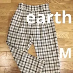 アース　チェックパンツ　イージーパンツ　テーパード　長ズボン　ゴム　楽　短め