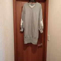 グレー Vネック ロングワンピース