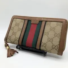 美品⭐オールドグッチ 長財布 バンブー チェリーライン GGキャンバス ブラウン