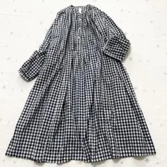 エスオー SO 白 紺 ギンガムチェック シャツワンピース フリーサイズ