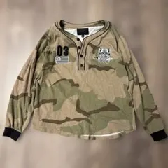 MISHKA ミシカ カモフラ ヘンリーネック ベースボールシャツ スウェットM