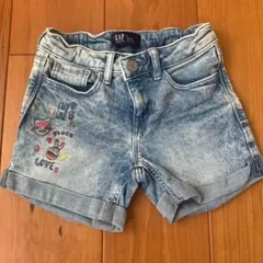 デニムショートパンツ　猫　ロゴ　Peace