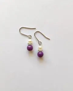 淡水パールとフォスフォシデライト/ロンデルのピアス/樹脂フック/樹脂ノンホール