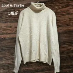 ロードアンドテイラー ケーブル編みタートルネック長袖ニット L 白 カシミヤ