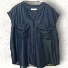 Techichi M デニム風 ノースリーブ ブラウス シャツ きれいめ　紺