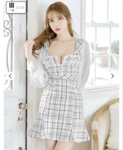 【タグ付き未使用】DAZZY ツイード×シアースリーブ キャバドレス M