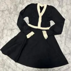 韓国 ニットワンピ フリル ニット トップス 白 黒 モノトーン ワンピース