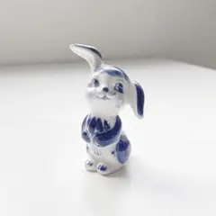 アンティーク うさぎ 陶器 置物｜ブルー×ホワイト｜ヴィンテージ フィギュリン