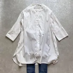 OURHOME シワになりにくい胸元切り替えロングシャツ ホワイト - メルカリ