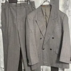 希少色 90sヴィンテージ ダブルスーツ艶感カーキ 2タック ワイド 菅田