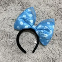 ミニー カチューシャ ブルー 水玉 デカリボン