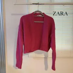 ZARA クロップド丈ニットカーディガン ピンク M