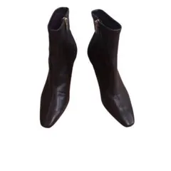 Le Talon レザー ショートブーツ 24cm相当ブラウン サイドジップ 金