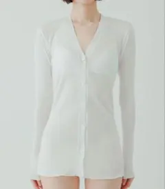 yo biotop❗️ホワイト リブカーディガン 長袖　sheer サマー　ニットのサムネイル