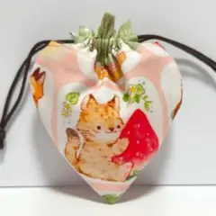 ハンドメイド ミニミニ まるい巾着 (レトロなねこちゃん キノコ 蝶
