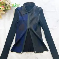 【未使用級】イッセイミヤケ プリーツプリーズ カーディガン ブルー サイズXL 未使用級】イッセイミヤケ プリーツプリーズ カーディガン ブルー