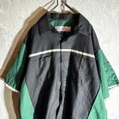 レッドキャップ　REDKAPワークシャツ グリーン×ブラック　開き襟　00s古着