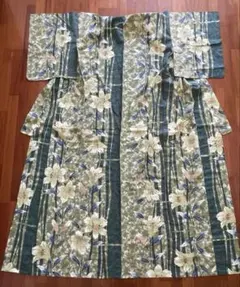 ◇ノー皺加工最高級クールパス◇モダン翡翠緑の花古典夏浴衣◇洗える