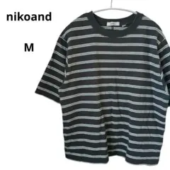 【美品】ニコアンド ボーダー半袖 ゆるだぼカットソー チャコールグレー M